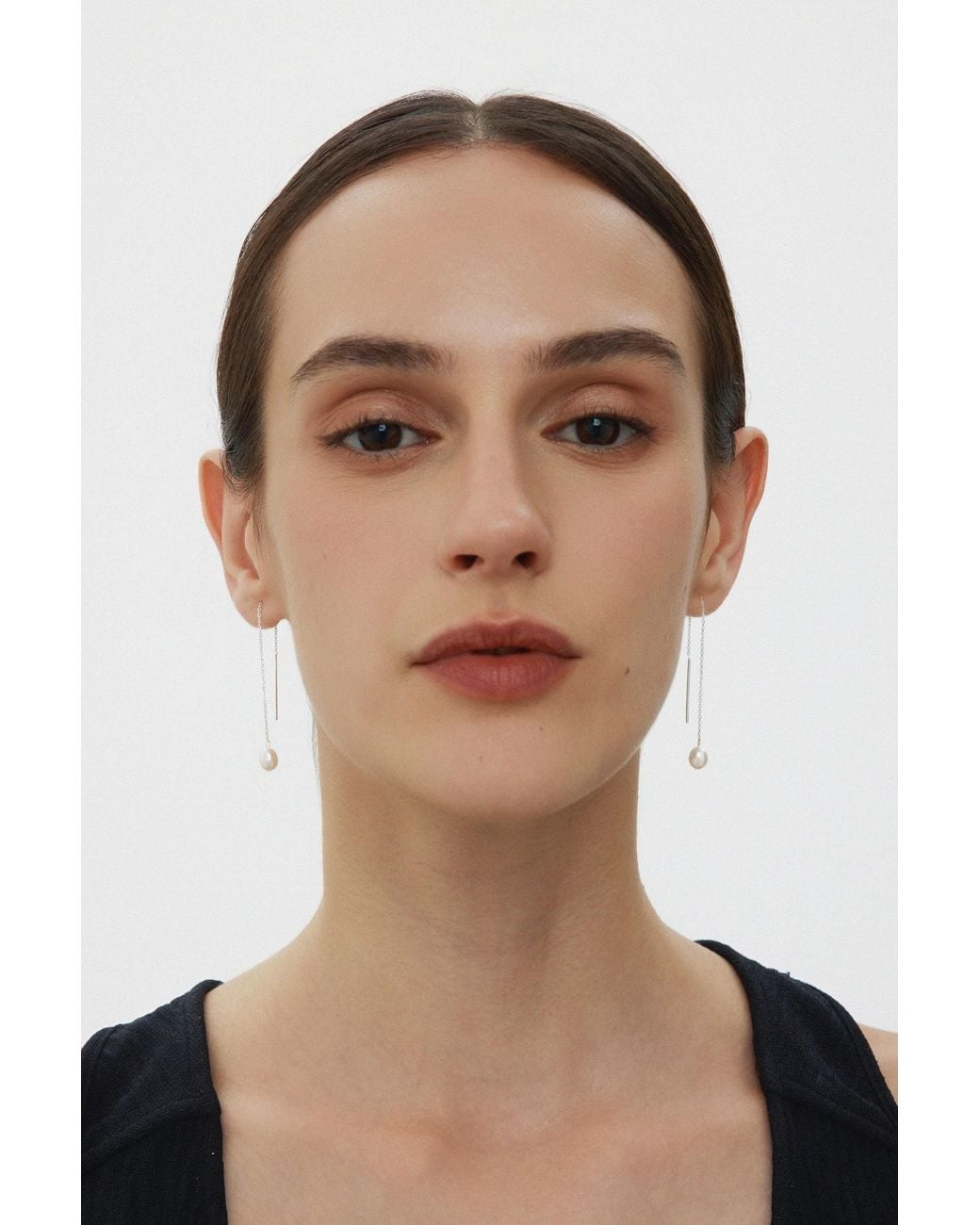 Vanhi White Eira Pearl Drop Threader Earrings
