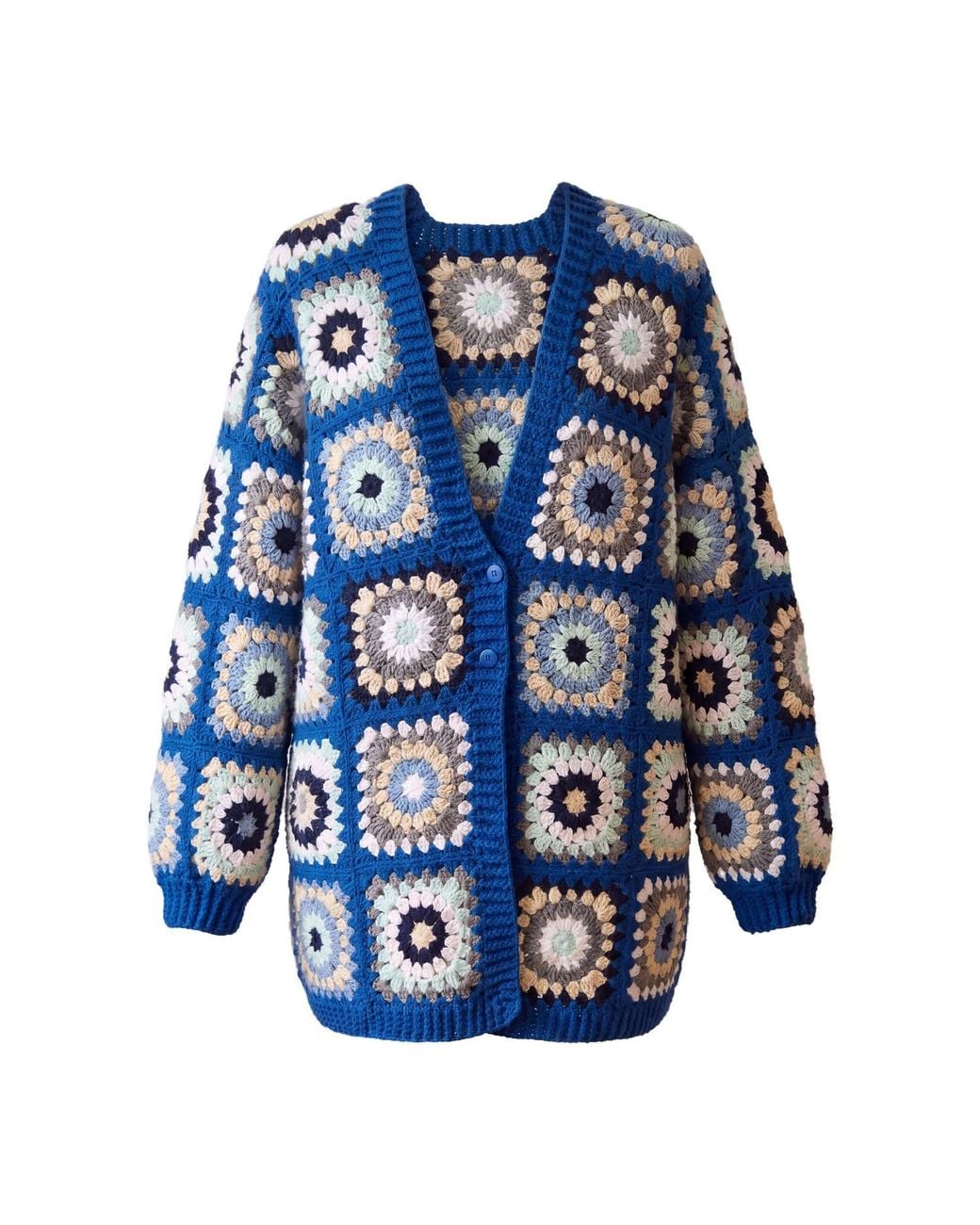 Ana Chic Blue Royal Granny Square Handmade Crochet Cardigan