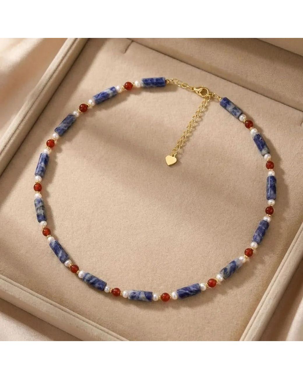 Angel Barocco Metallic Lapis Lazuli Agate Beaded Pearl Necklace
