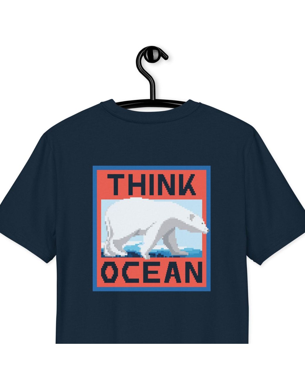 Anchor and Crew Blue Think Ocean Polar Bear Pixel Art Organic Cotton T-Shirt