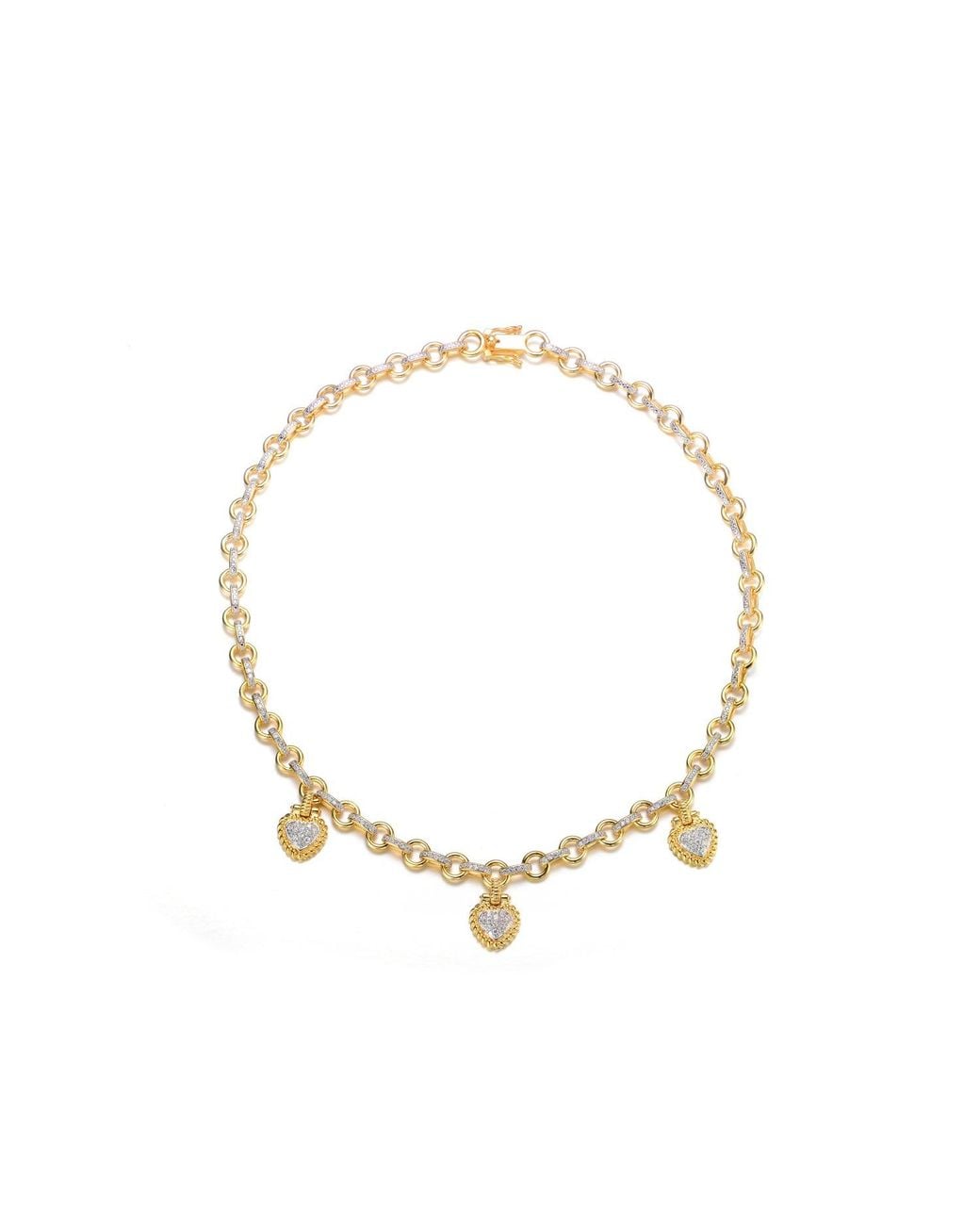 Genevive Jewelry Metallic Overlay Clear Cubic Zirconia Three Stone Necklace