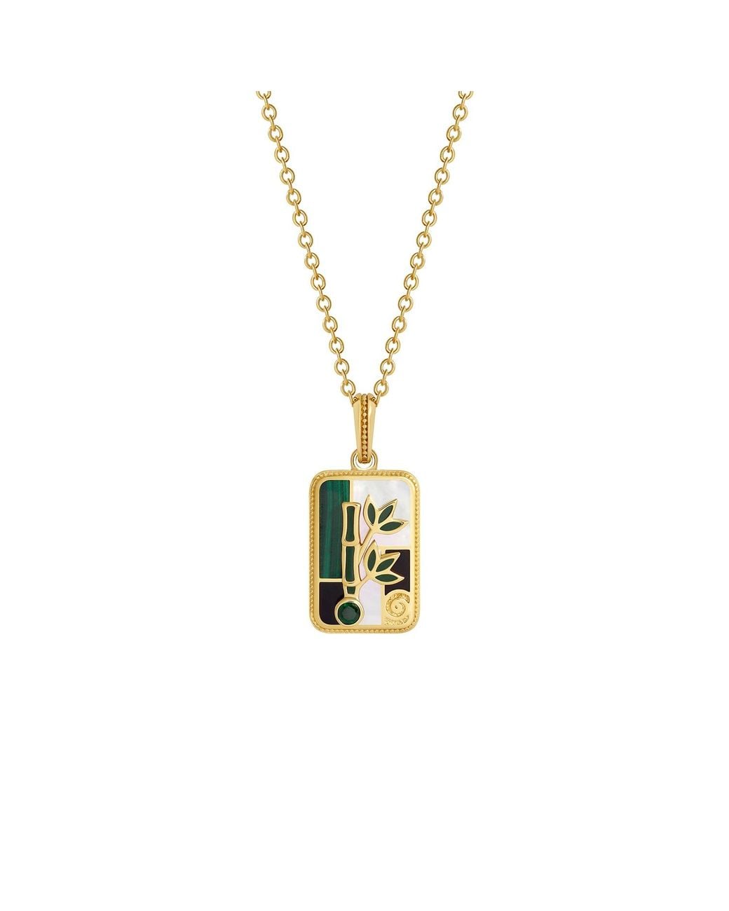Karma and Luck Metallic Bamboo Fortune Multi-Stone Mahjong Necklace