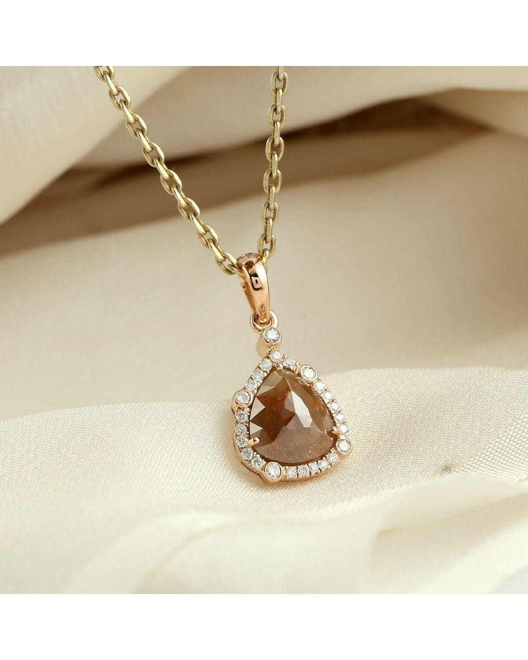 Artisan Natural Rose 18K Rose Ice Diamond & Diamond Pear Halo Pendant