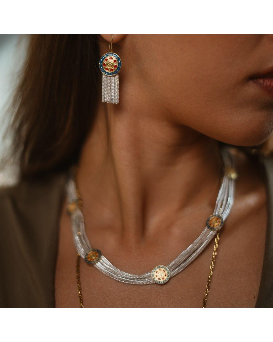 Ebru Jewelry Metallic Cleopatra Mystic Vintage Style Two Tone Statement Necklace