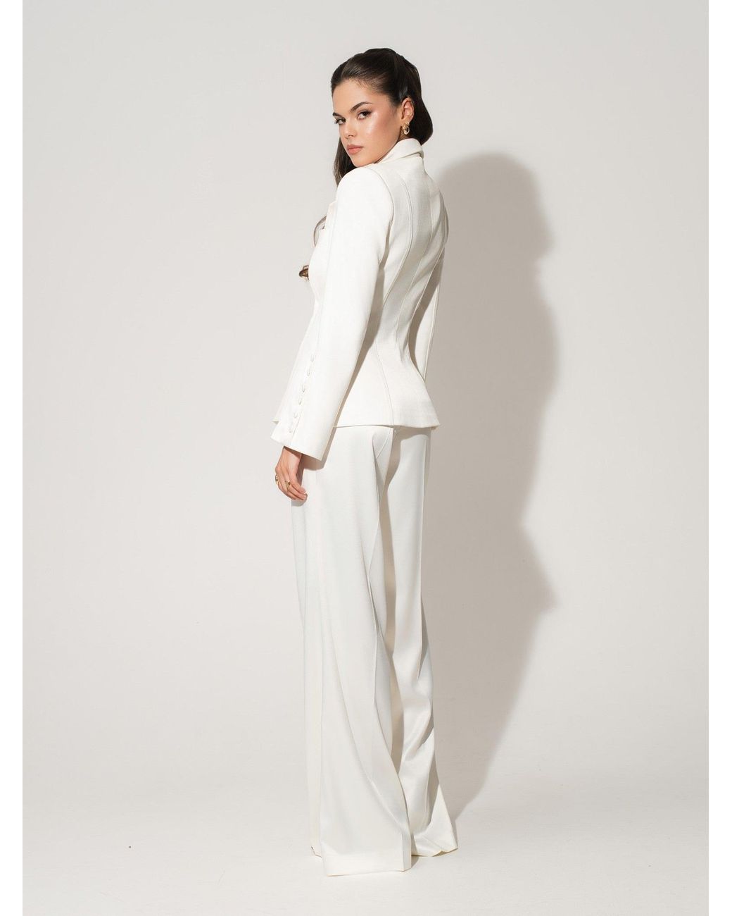 Tia Dorraine White Modern Power Tailored Asymmetric Suit – Pearl