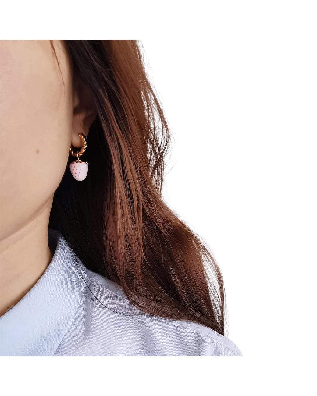 POPORCELAIN Metallic Mini Porcelain Strawberry Hoop Earrings