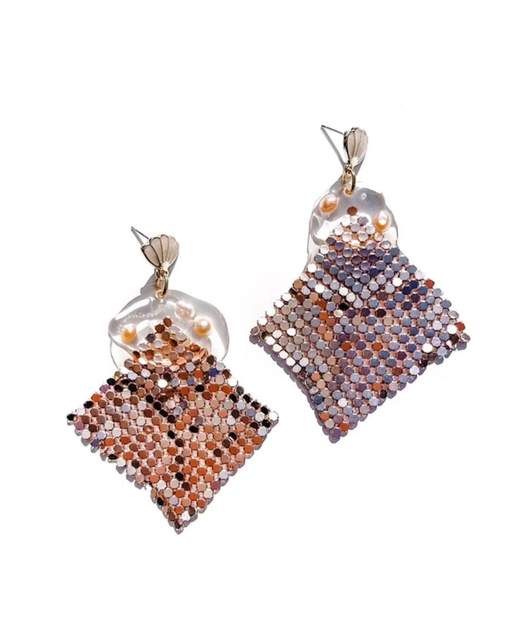 Babaloo Metallic Neutrals Suspended Pearl Earrings