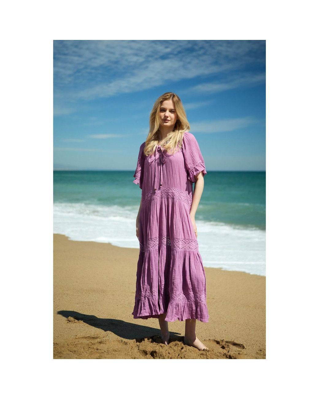 Saachi Purple Cotton Long Kaftan Dress