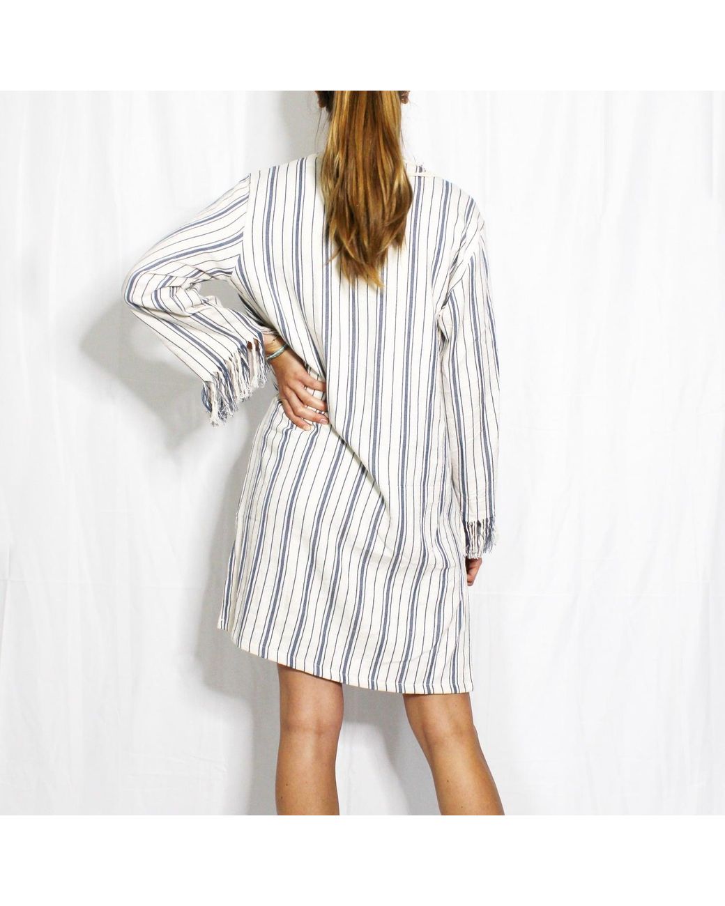 Boutique Kaotique White Moroccan Beach Cover Up Dress Kaftan Stripes