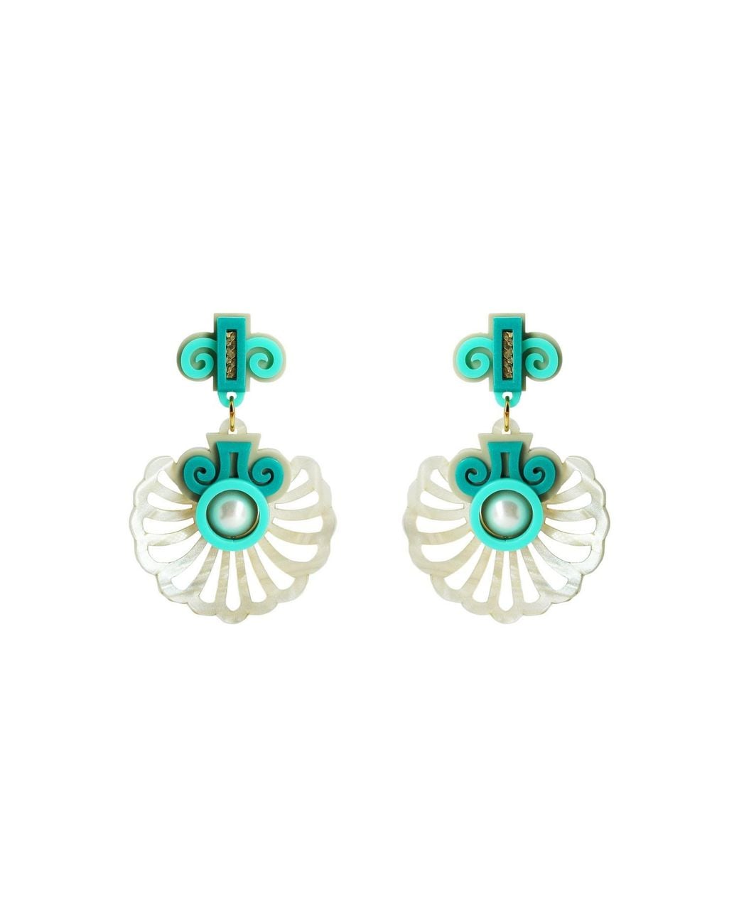 Gissa Bicalho Green Handmade Earring Shell And Pearl