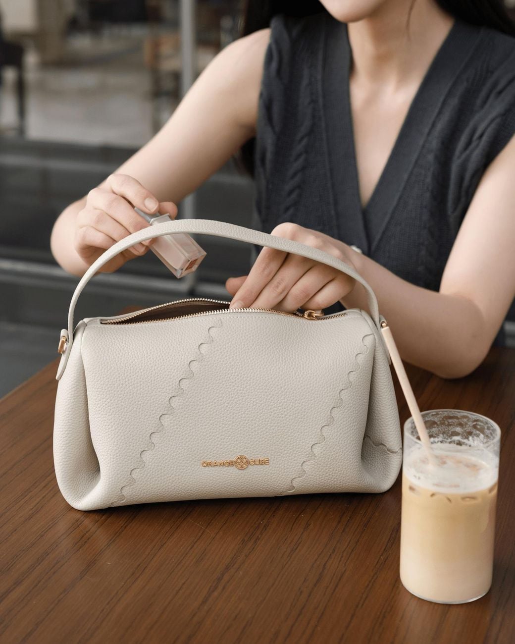 Orange Cube White Mosaic Baguette Bag