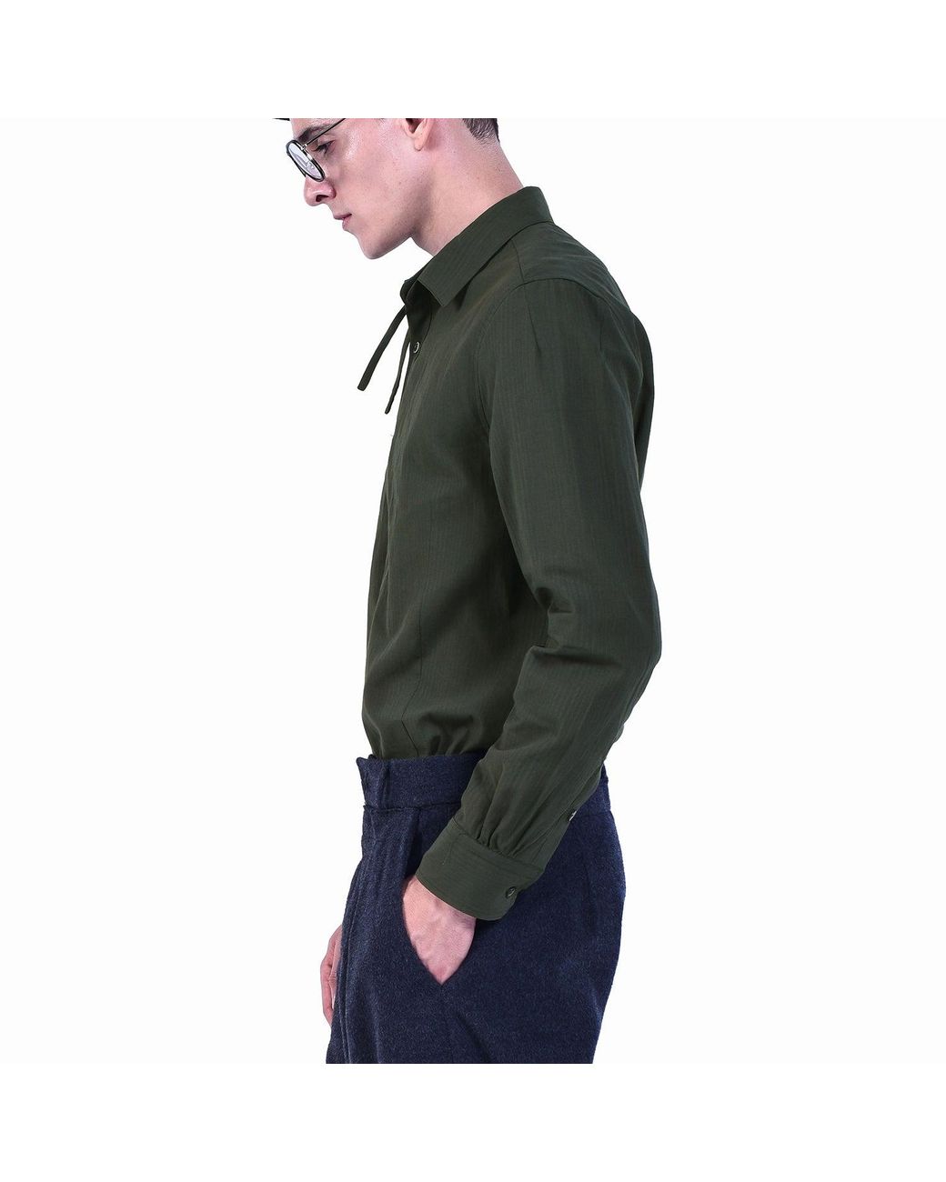 Smart and Joy Green Long-Sleeved Shirt With Double And Removable Collar for men