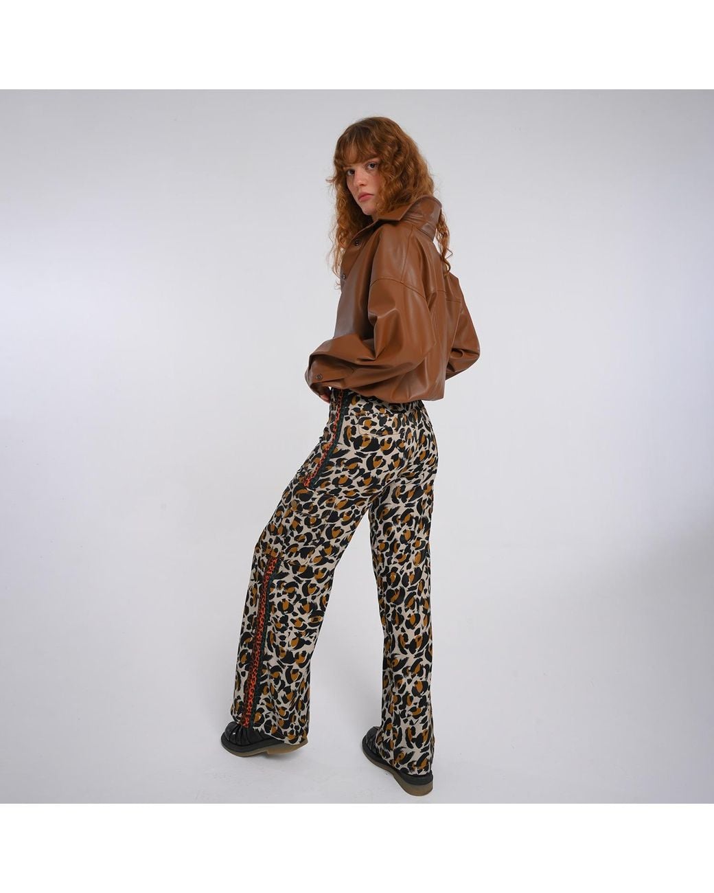 Lalipop Design Black Neutrals Leopard Print Ecovero Satin Wide-Leg Cargo Pants