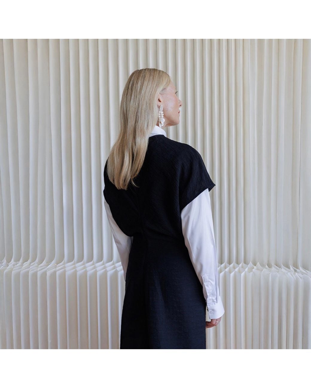 London Atelier Byproduct Black Crinkled A Line Dress