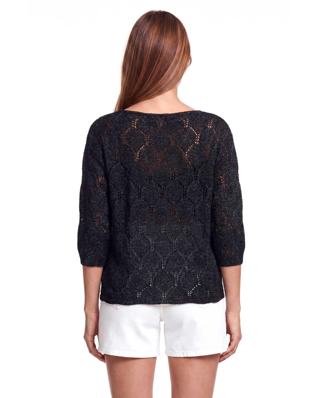 Peraluna Black Gina Sparkly Pointelle Knit Blouse