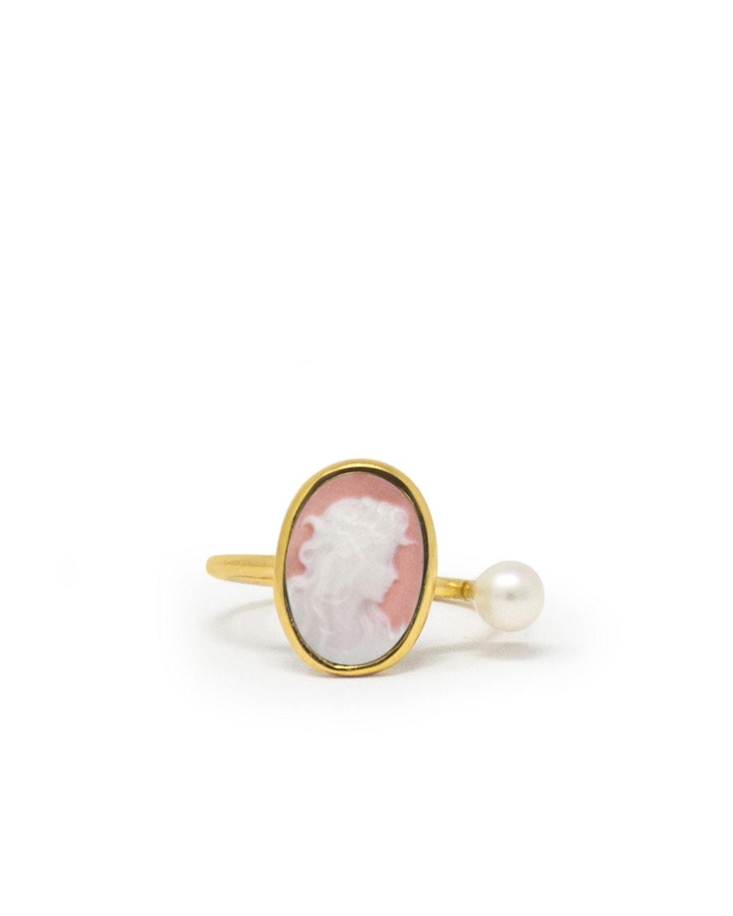 Vintouch Italy Metallic Plated Mini Cameo Ring With A Pearl