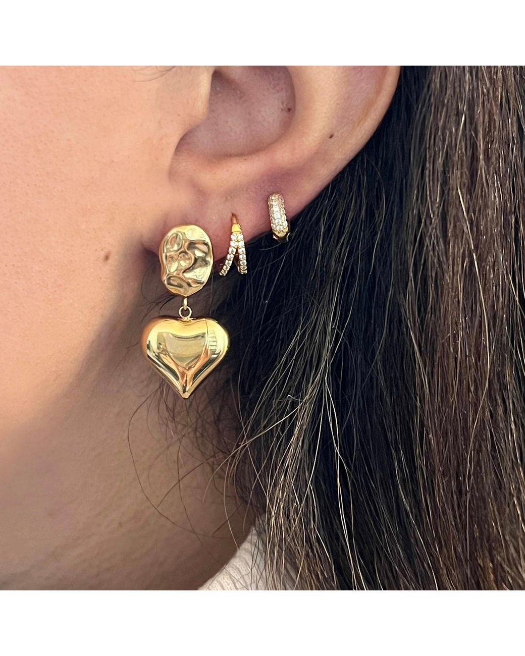 Nazzar Metallic Twin Zirconia Vermeil Huggie Earrings