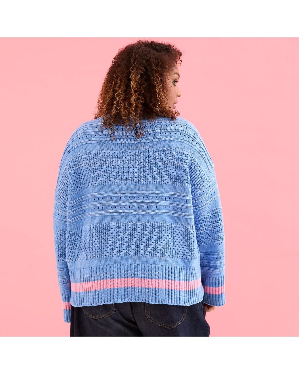Cara & The Sky Blue Judith Pointelle Stitch V Neck Jumper