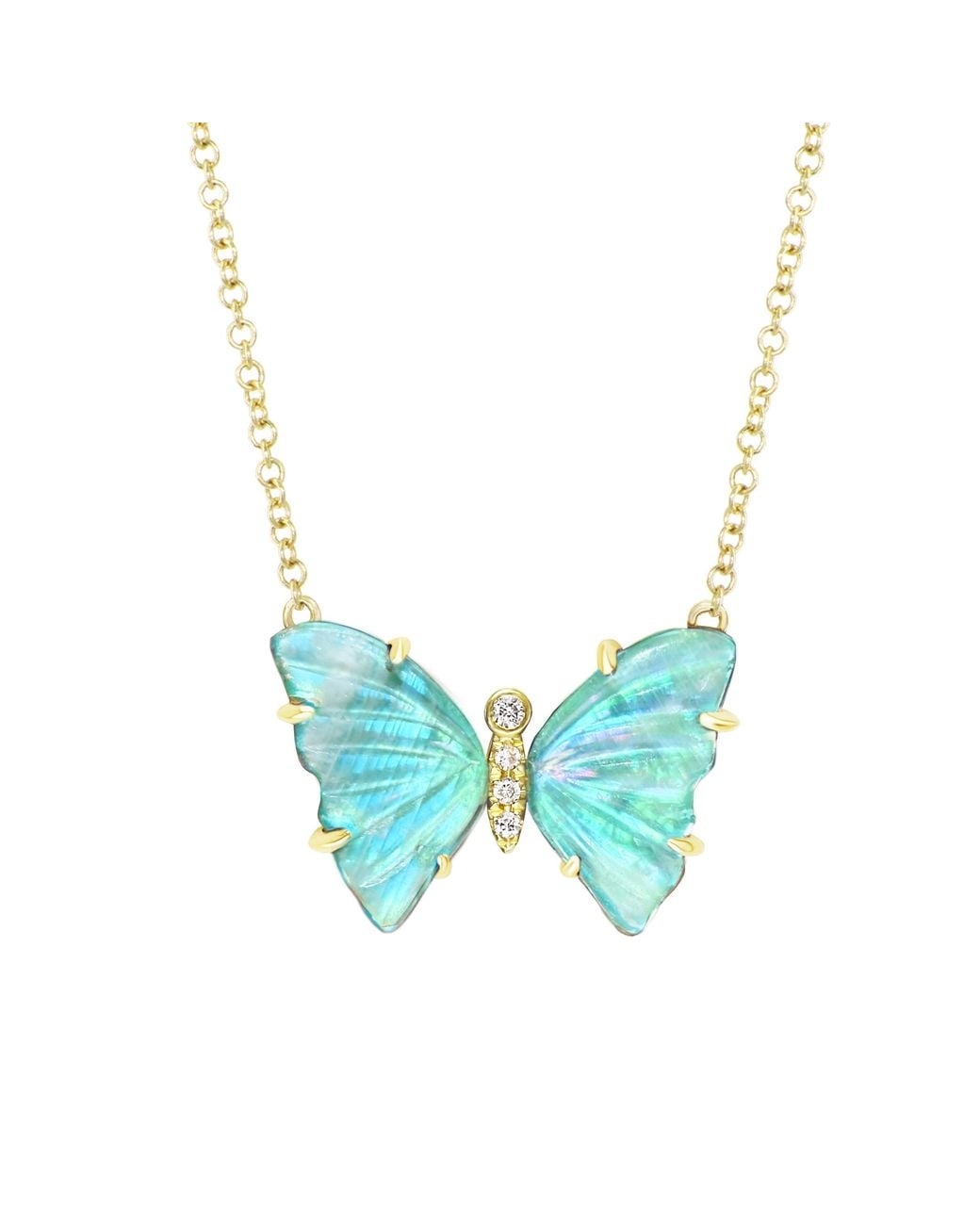 KAMARIA Blue Aqua Moonstone Butterfly Necklace With Diamonds & Prongs