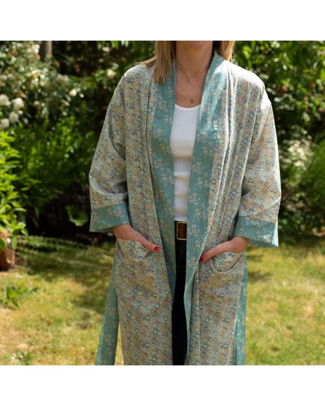 Lime Tree Design Green Long Kimono Robe Michelle