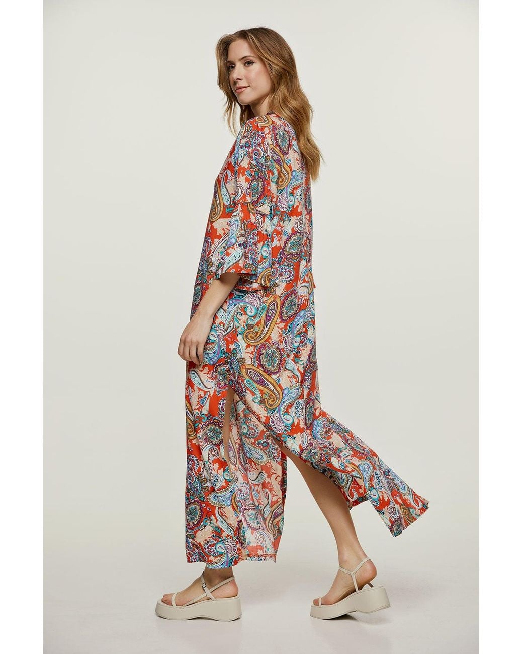 Conquista Red Paisley Kaftan Style Dress