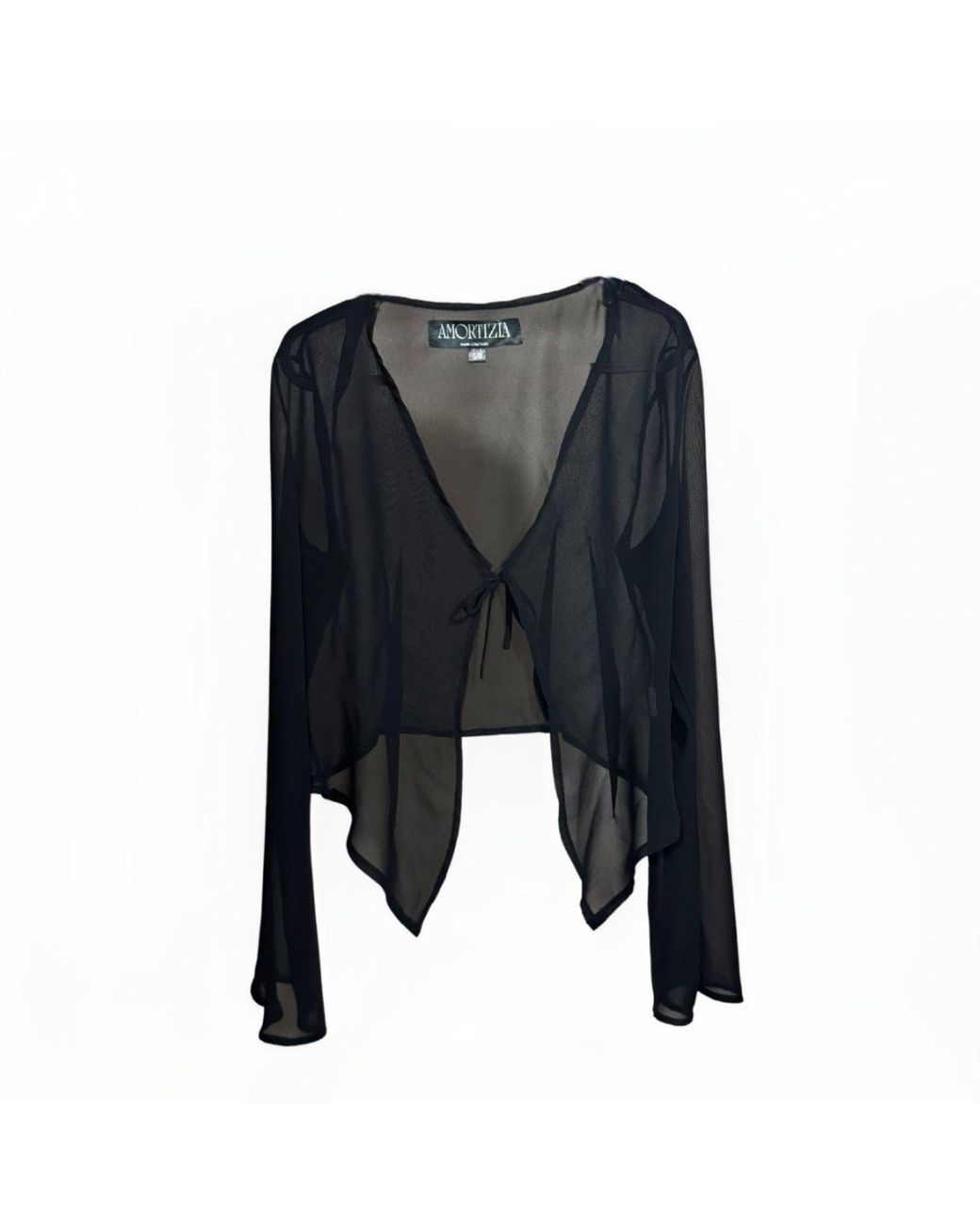 Amortizia Black Arsenic Blouse Sheer Flowy Long Sleeve Top