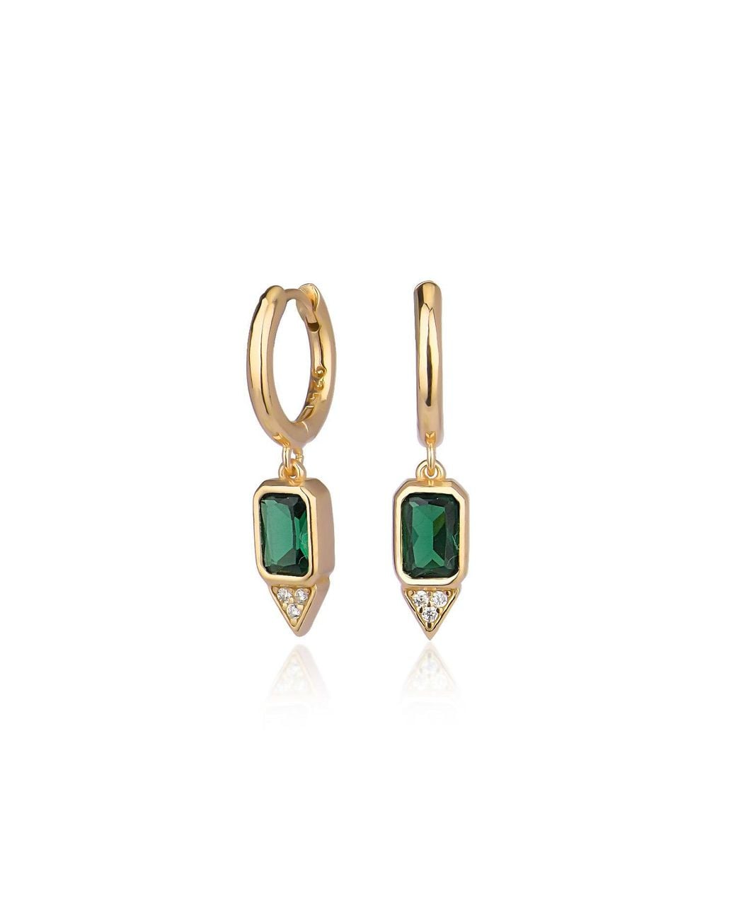 BY EDA DOGAN Green Emerald Stone Huggie Earring