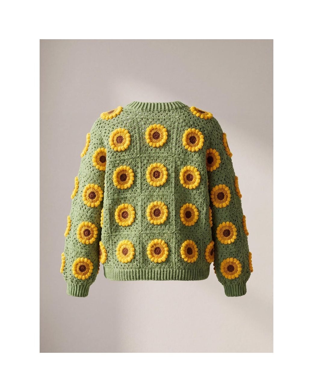 Ana Chic Yellow Sage Sunflower Granny Square Handmade Crochet Cardigan