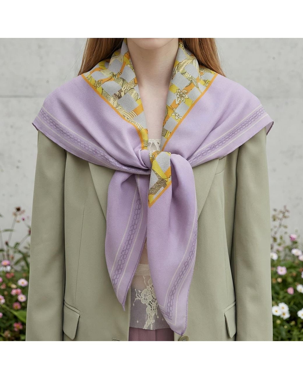 Ana Maison Purple Floral Weave Silk Wool Scarf