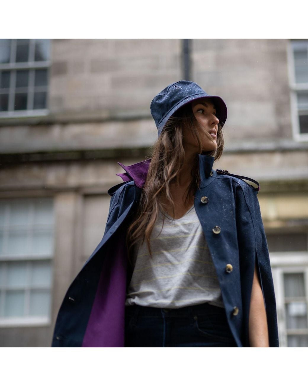 BEIRA Blue Nadia Waterproof Cape With Contrast