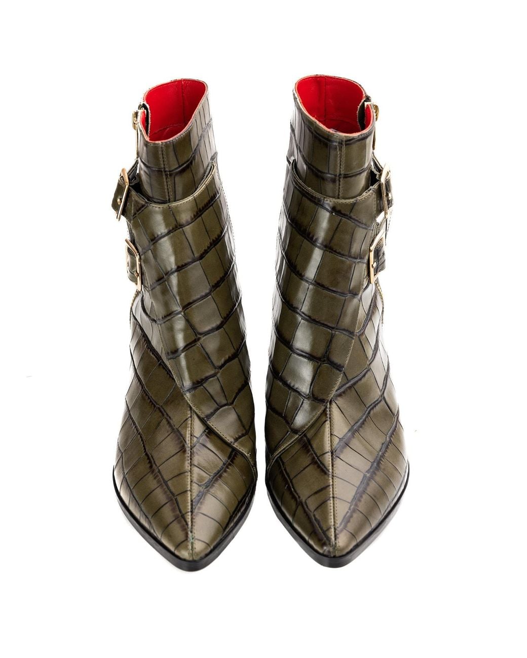 Rosamund Muir London Brown Beatrix Crocodile Print Ankle Boots