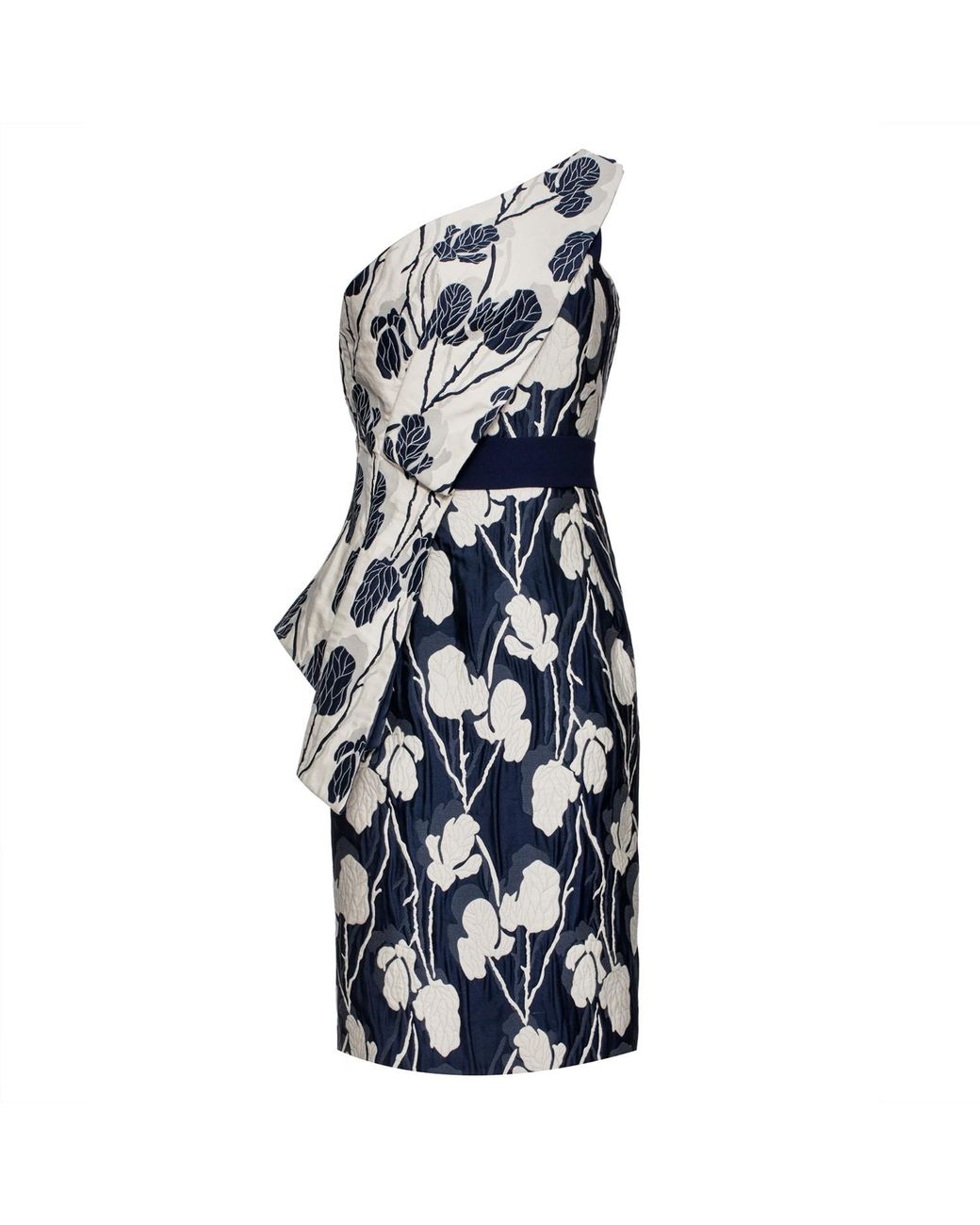 Smart and Joy Blue Sculptural Flower Jacquard Bustier Dress