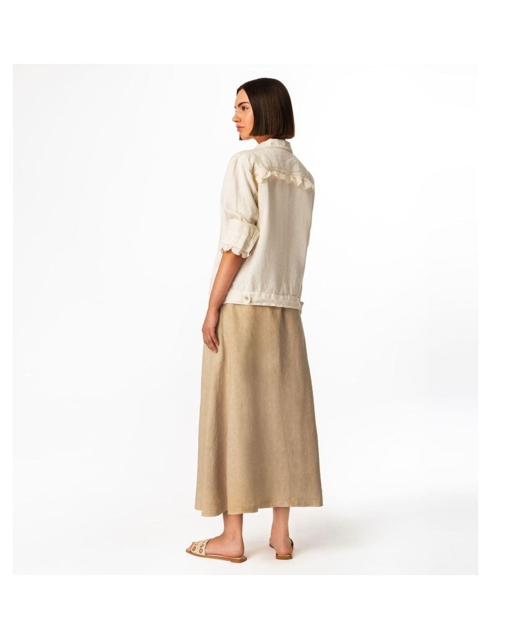 Haris Cotton Natural Neutrals Maxi Front Buttons Linen Skirt Beach Sand