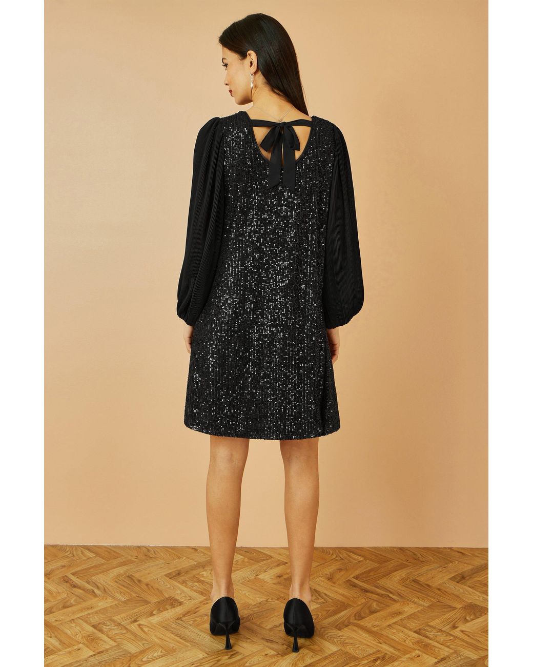 Yumi' Black Velvet Sequin Tunic With Long Pleated Sleeves