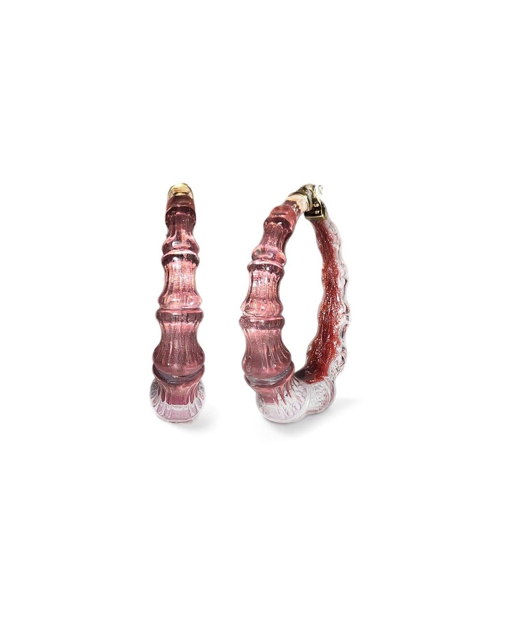 Gold & Honey Red Bamboo Illusion Hoop Earrings
