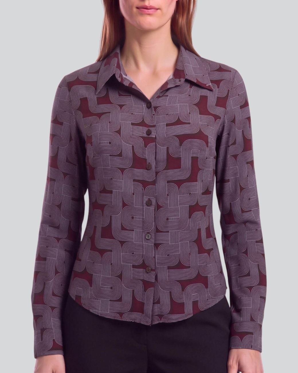 Lords of Harlech Purple Sutton Blons Geo Port Stretch Silk Long-Sleeve Shirt