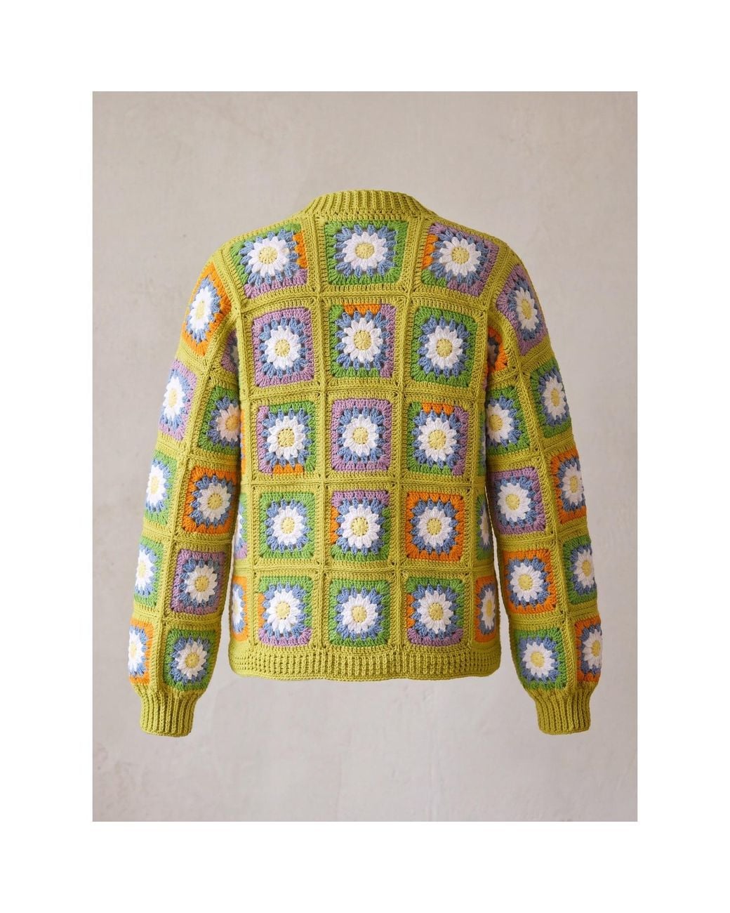 Ana Chic Green Daisy Granny Square Handmade Crochet Cardigan