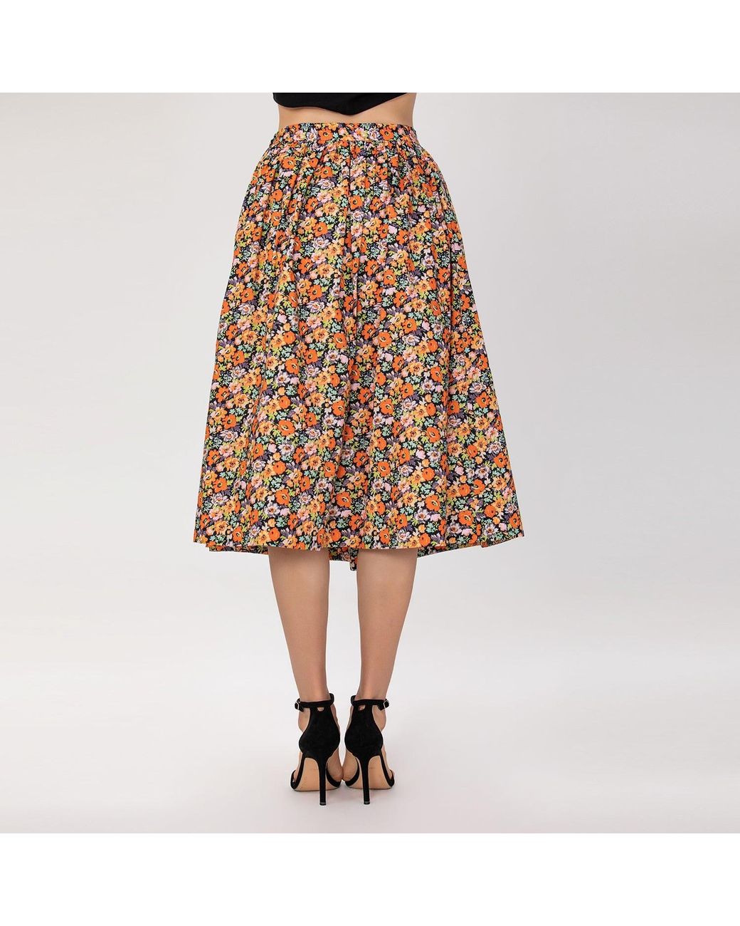Smart and Joy Brown Retro Floral Print Flared Skirt