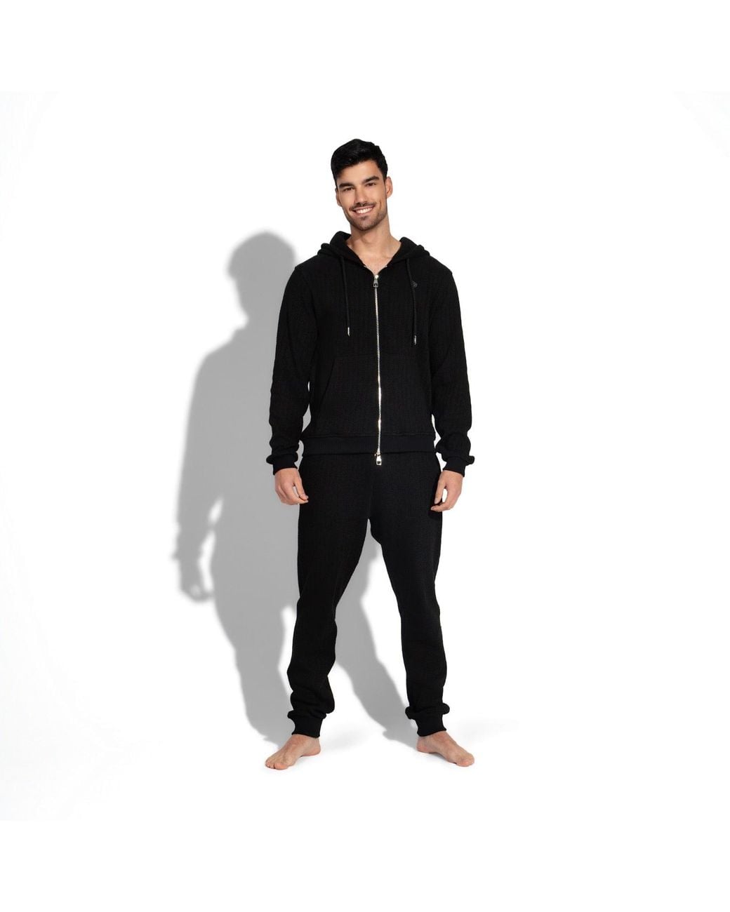 Maison Tangerine Black Knit Set Premium Cotton Zip-Up Hoodie & Joggers Tracksuit Set For