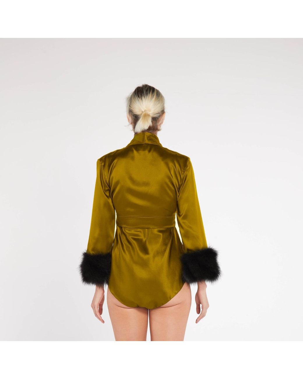 Maguy De Chadirac Yellow Silk And Faux Fur Cropped Jacket