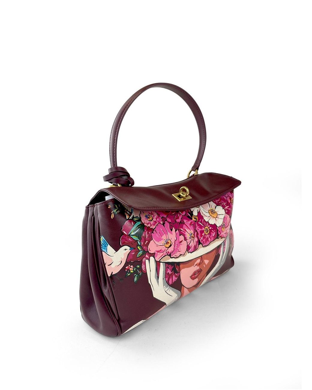 Maison Rubaiyat Purple Henriette Hand-Painted Leather Shoulder Bag – Flower Hat
