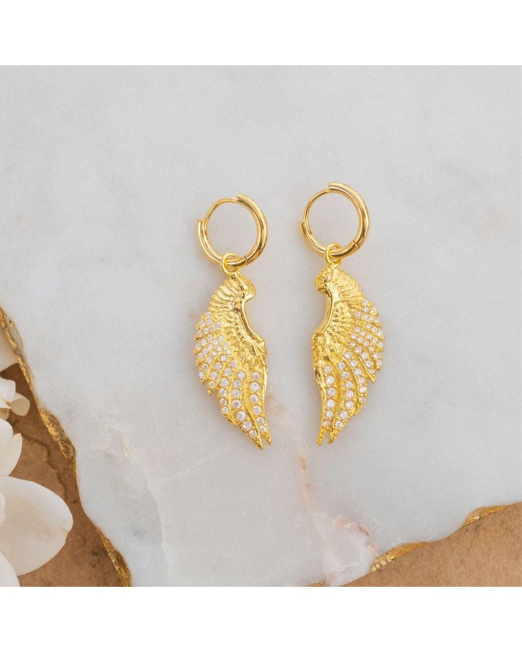 Seven Saints Pink Angel Wing Pave Huggie Earrings