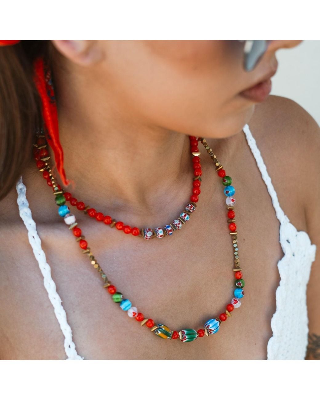 Ebru Jewelry Red Carnelian Fire Energy Beaded Choker