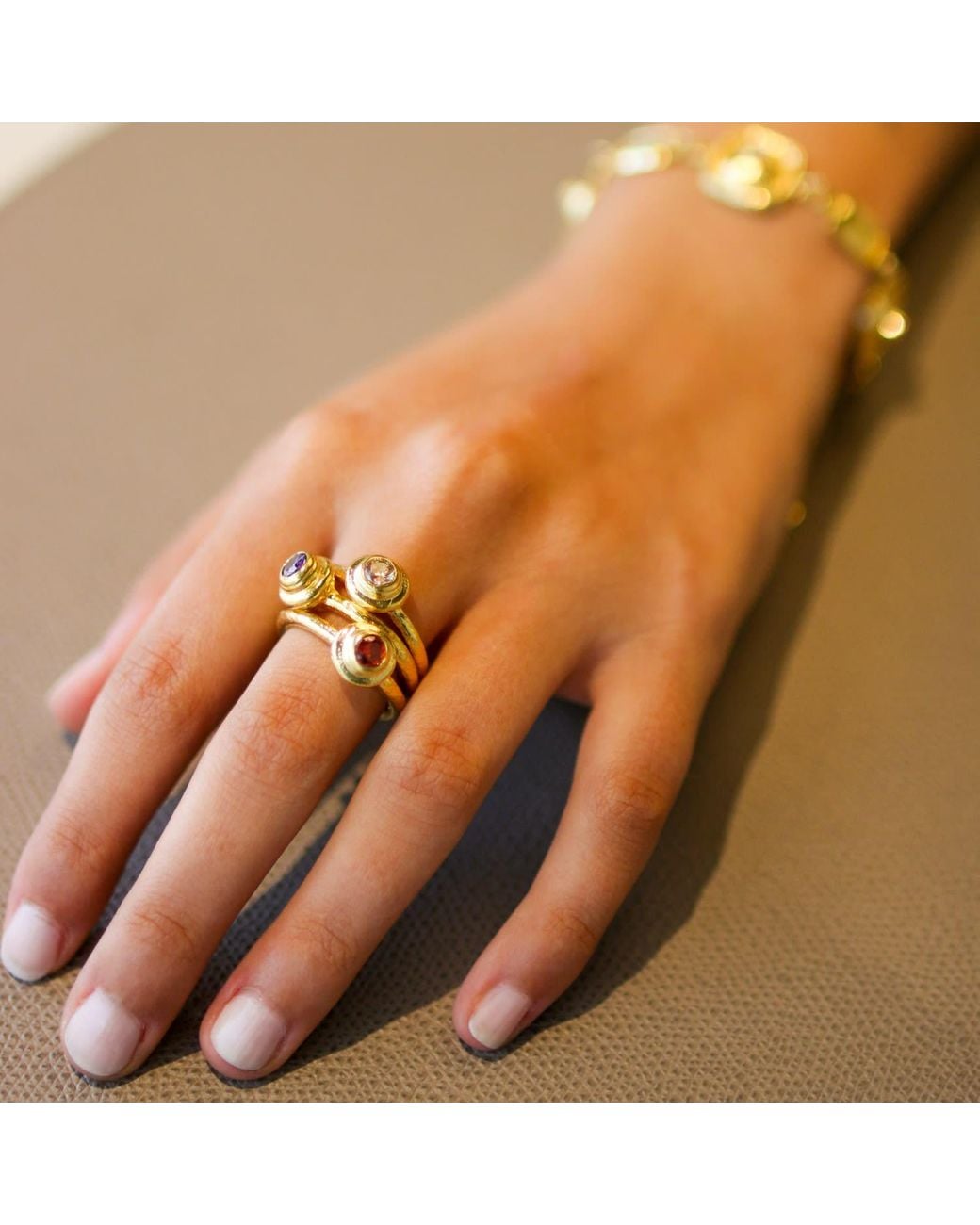 Kybele Studio Metallic Ruby Hammered Gemstone Ring