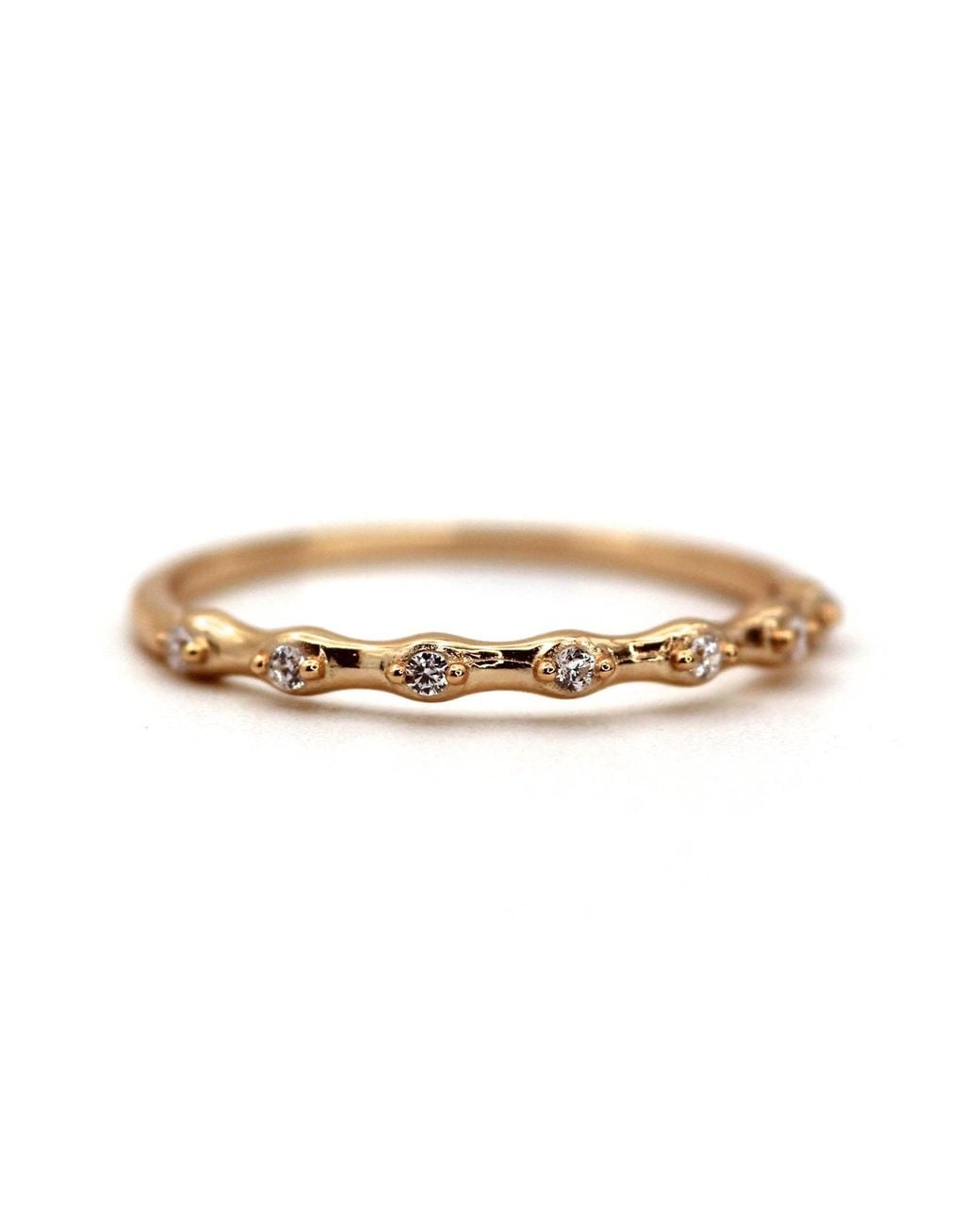 VicStoneNYC Fine Jewelry Metallic Unique Eternity Diamond Settings Hammered Textured Ring