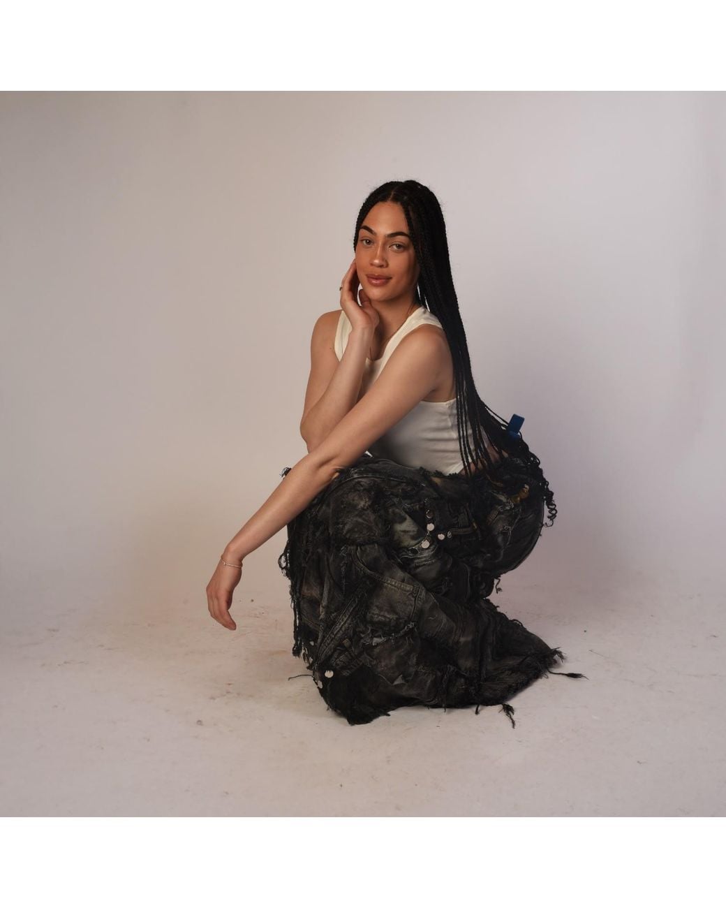 Zasta Studio Gray Shred Couture Carbon Clash Studded Denim Skirt
