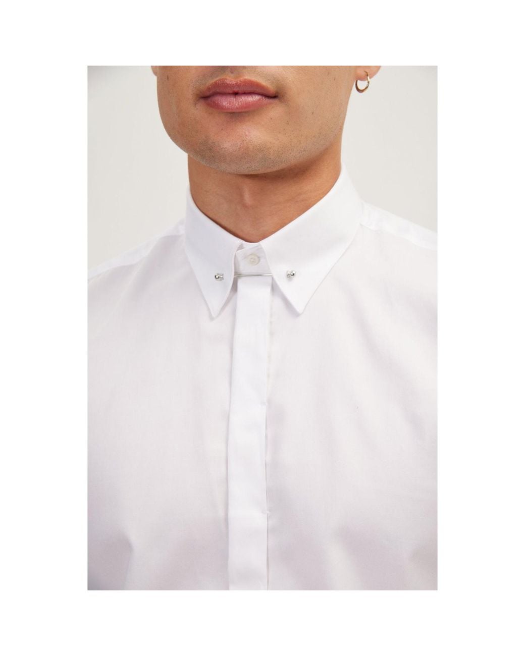 Ron Tomson White Collar Pin Hidden Placket Dress Shirt for men