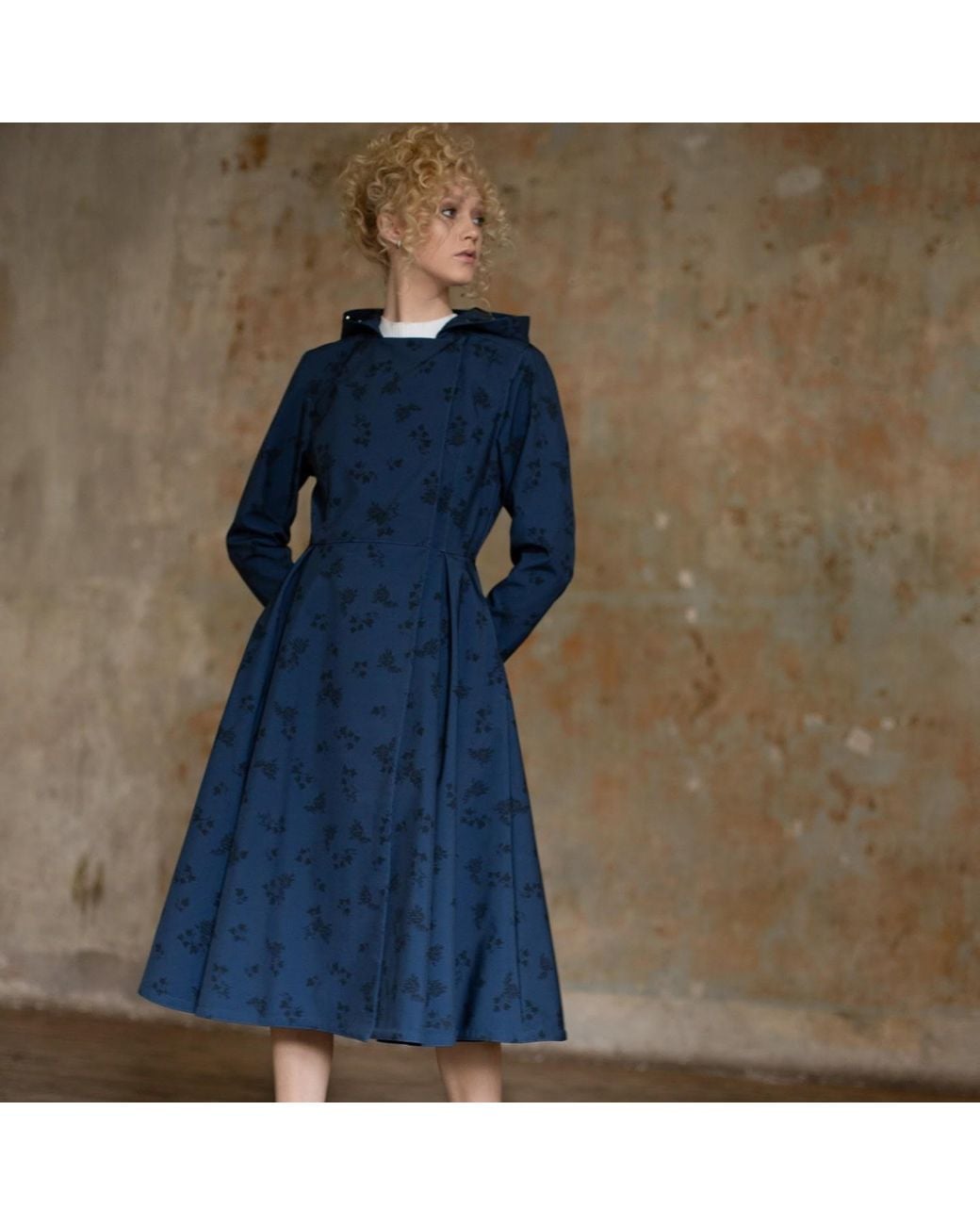 RainSisters Blue Coat With Floral Print