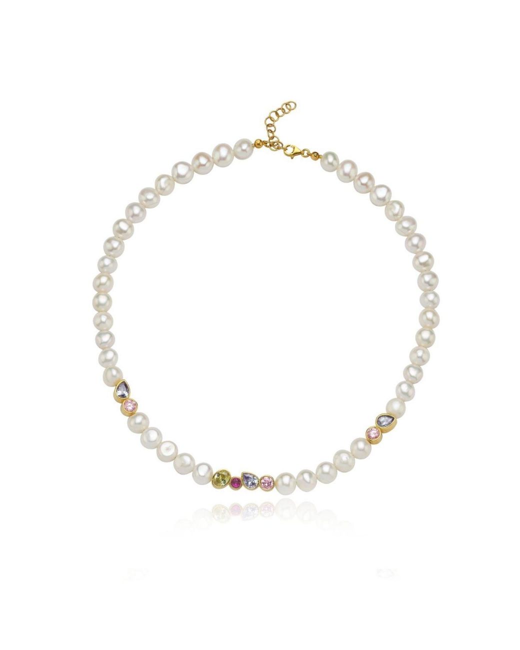 LINYA JEWELLERY Metallic Diana Colorful Stone Pearl Necklace