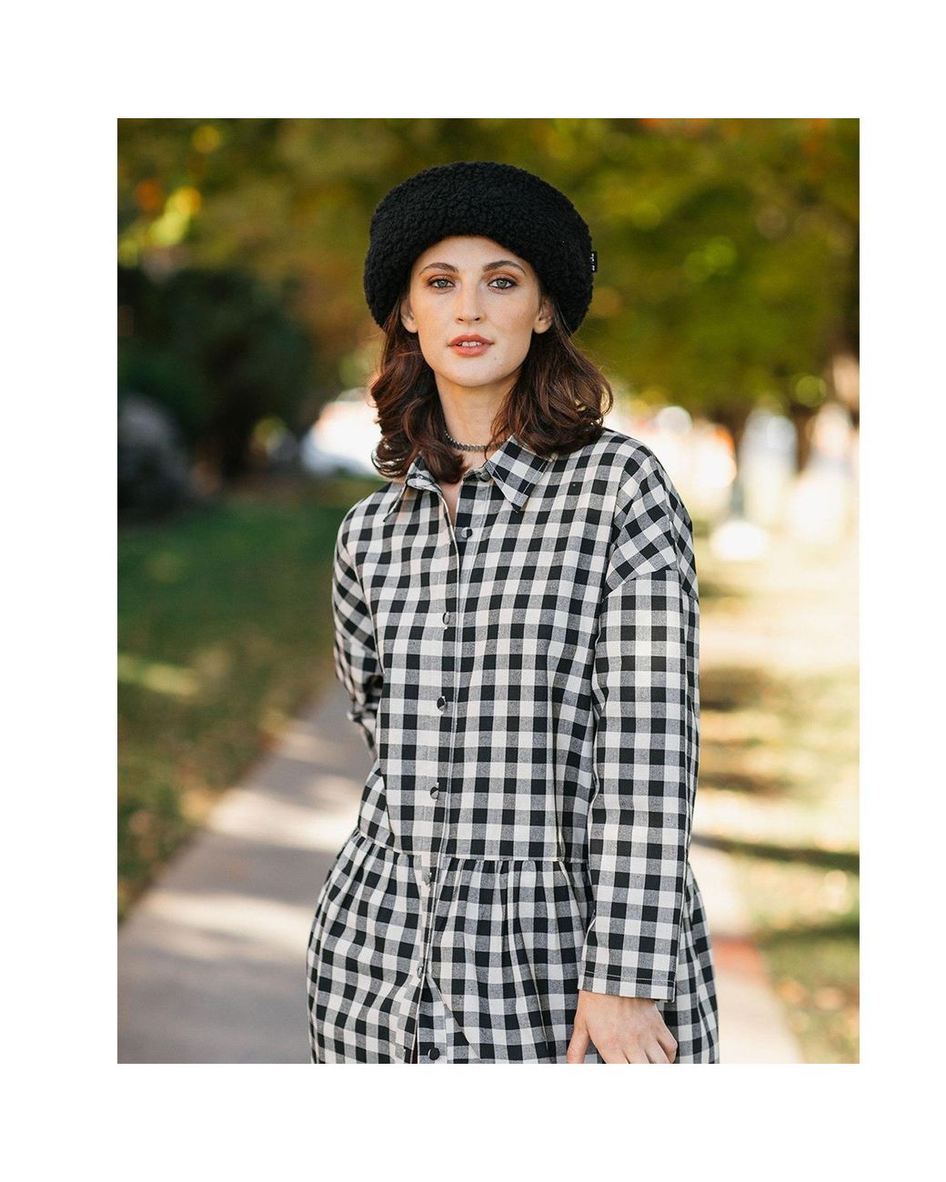 Zenzee Black Neutrals Cotton Linen Gingham Shirt Dress & Natural